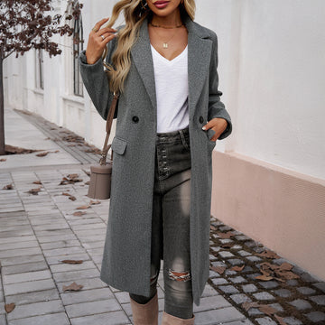 Double Breasted Wool Blend Long Coat