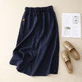 Women's Skirt – A-Line – Natural Fibers – Mid-Length – Lace Waist – Pockets