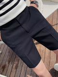 Men's Shorts – Slim Fit – Textured Woven Fabric – Button Closure – Knee Length