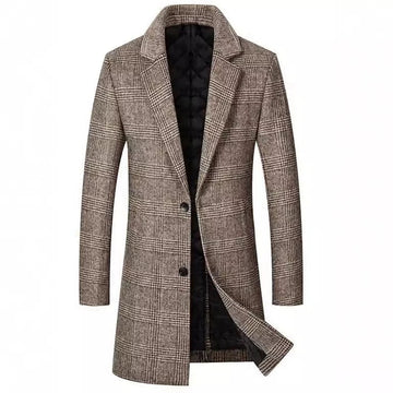 Wool Blend Quilted Lining Plaid Overcoat