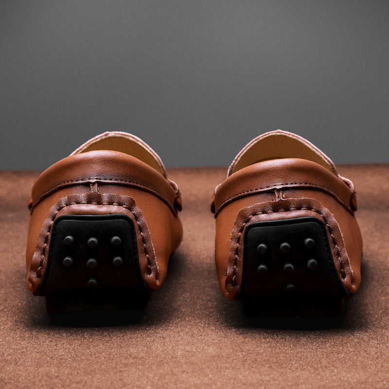 Men's Loafers – Smooth Leather – Slip-On – Metal Buckle – Round Toe – Non-Slip Sole