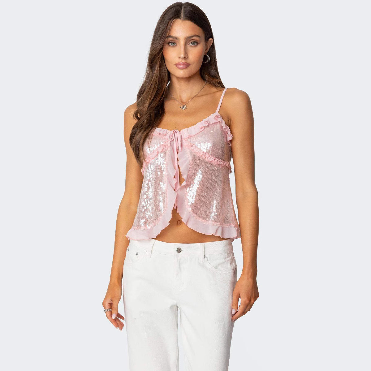 Dame Crop Top – Pailletdetaljer – Figursyet – Rynket Kant – Halterneck Design