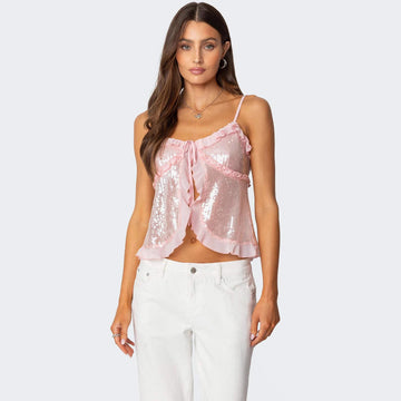 Dame Crop Top – Pailletdetaljer – Figursyet – Rynket Kant – Halterneck Design