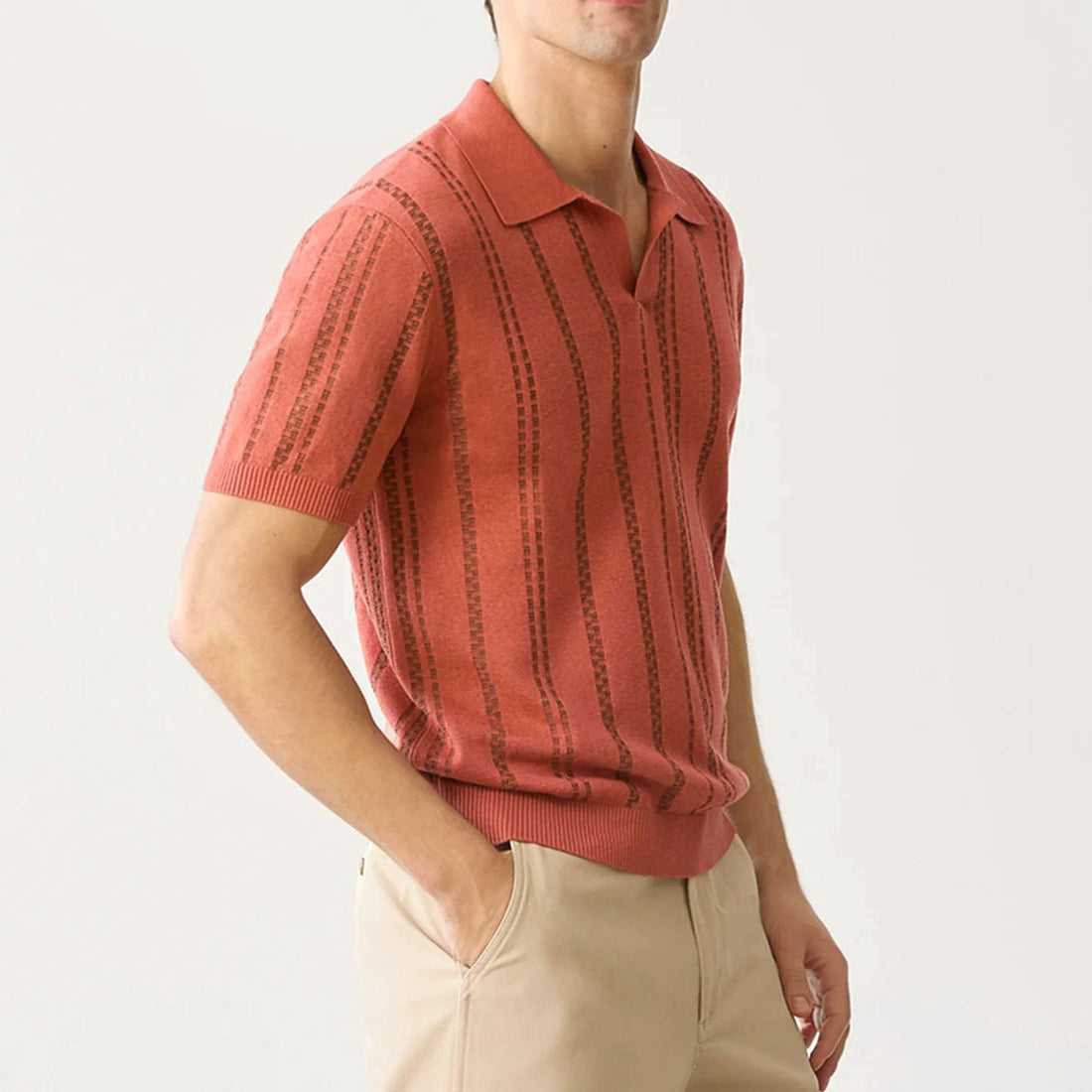 Regular Fit Jacquard Knit V-Neck Polo Shirt