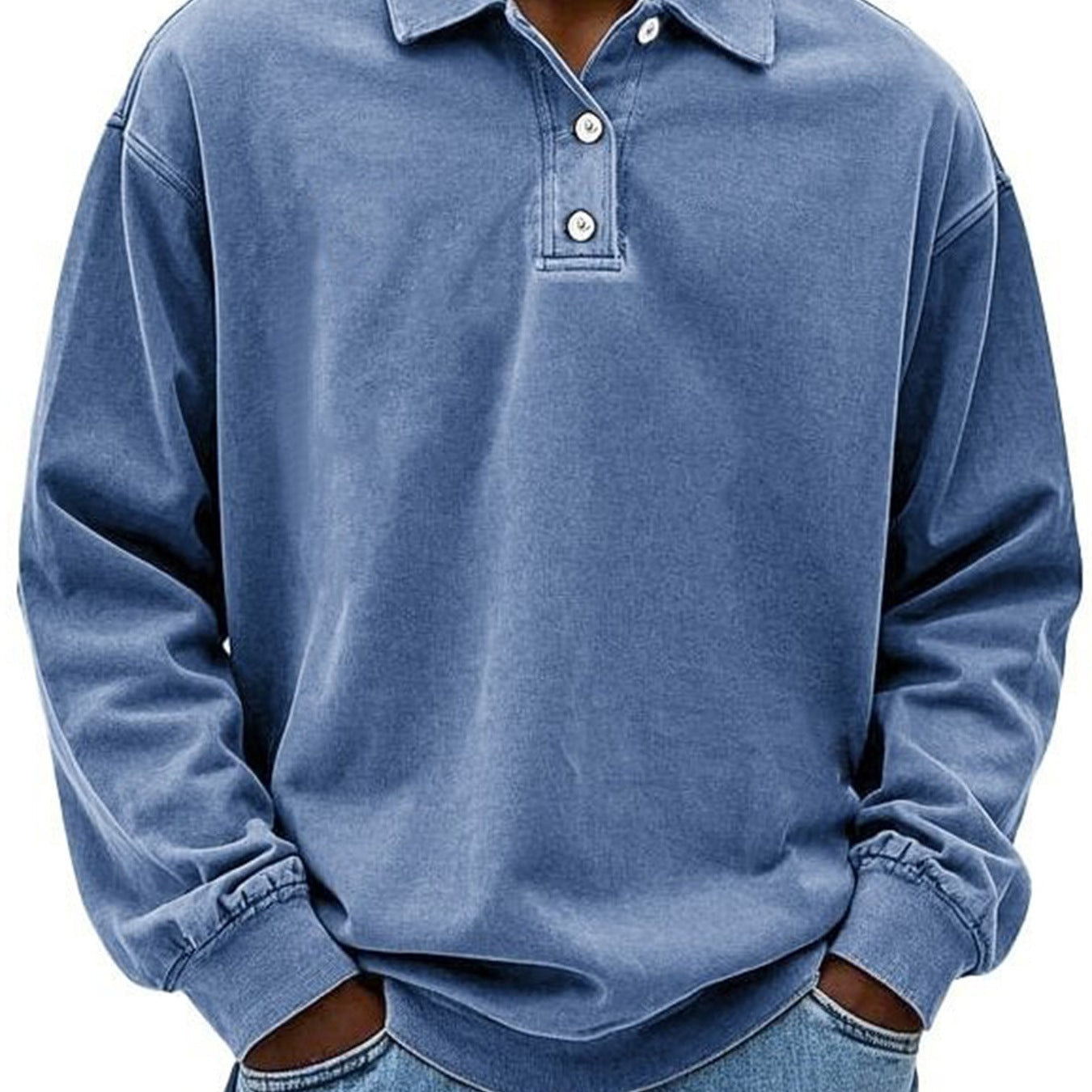 Men's polo shirt – 100% cotton – relaxed fit – long sleeves with ribbed cuffs
