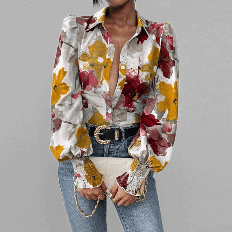 Floral Print Oversize Puff Sleeve Shirt