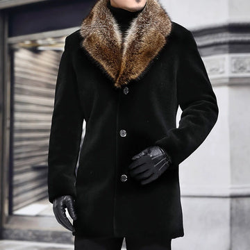Wool Blend Shaggy Fur V-Collar Coat
