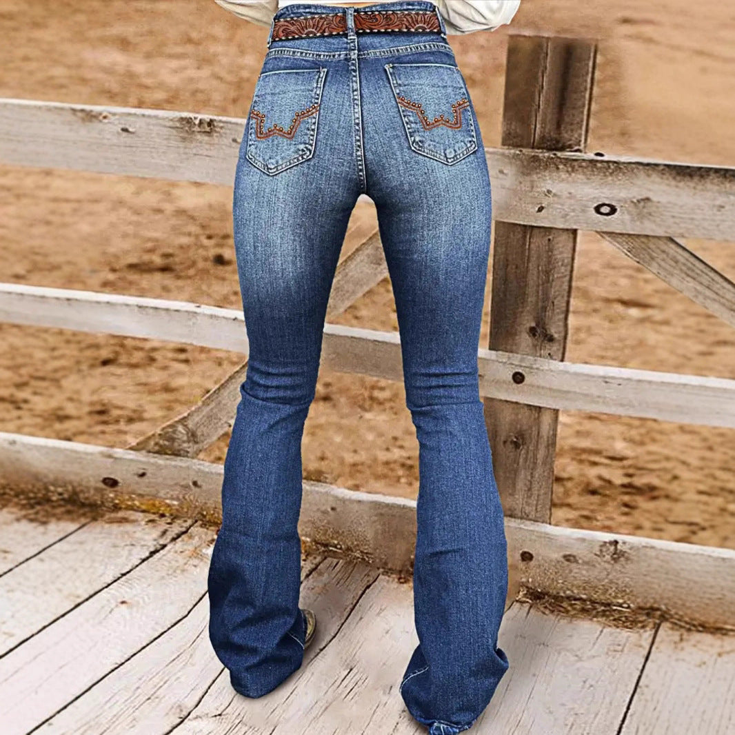 Stretch Denim Slim Fit Flared Leg Jeans