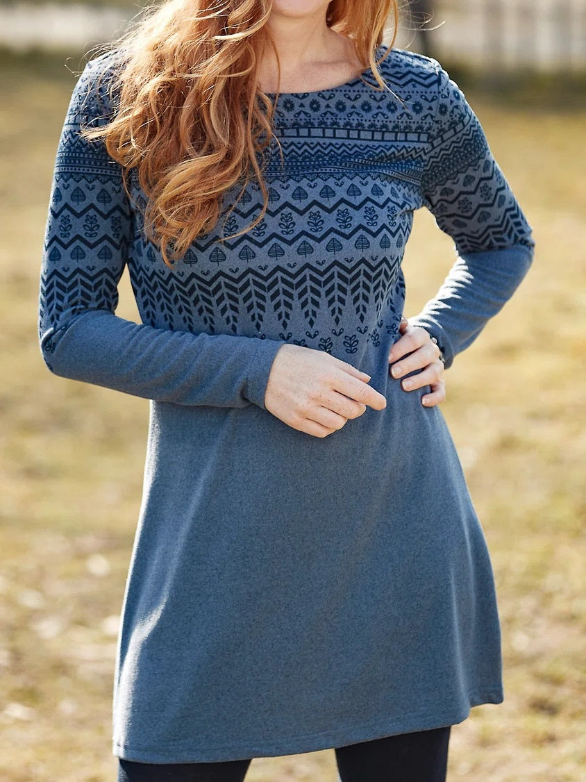 Brushed Ethnic Print Relaxed Fit Dress