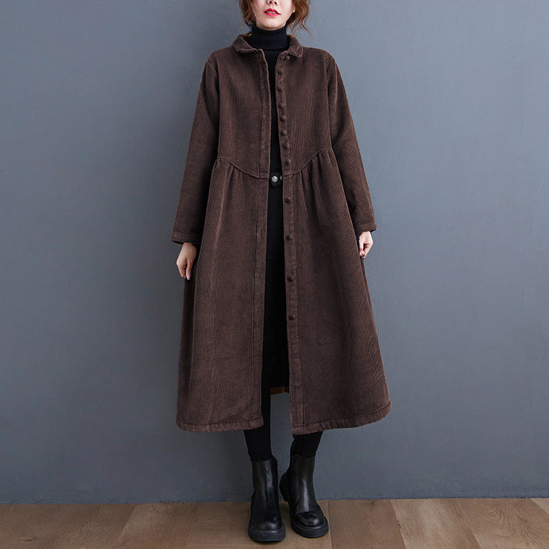 Corduroy A-Line High Neck Long Coat