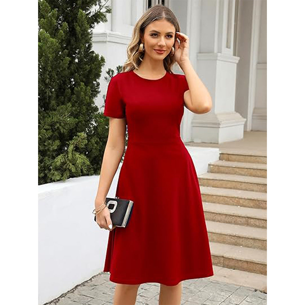 Knee-Length Short Sleeve Fit and Flare Dress