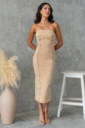 Women's Strapless Denim Dress – Slim Fit – Midi Length – Texture Details