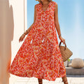 Women's Dress – Sleeveless A-line – V-neck – Layered Midi – Light Cotton