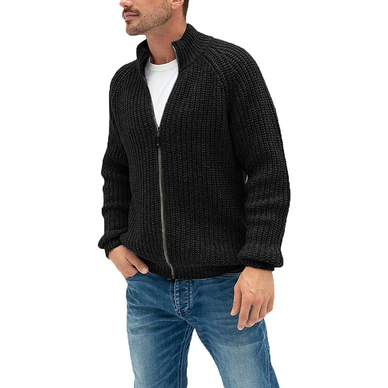 Chunky Knit Wool Blend Full-Zip Cardigan
