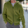 Men's Cardigan – Knit – Relaxed Fit – Hood – Ribbed Texture – Long Sleeves