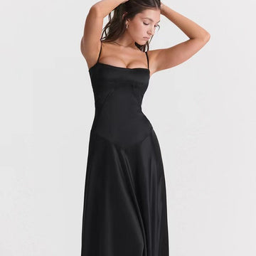 Satin Look Open Back Slim Fit Evening Dress