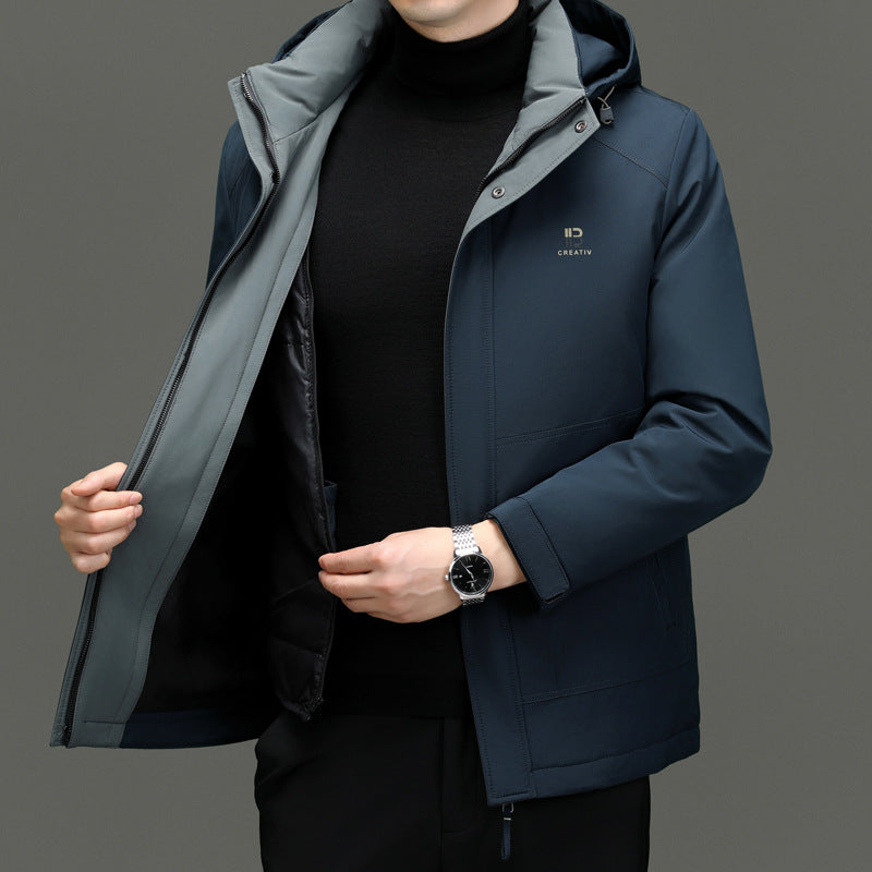 Windproof Removable Hood Quilted Down Jacket
