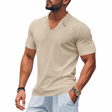 Herre polo T-shirt – V-hals – Afslappet pasform – Åndbar bomuld – Minimalistisk stil