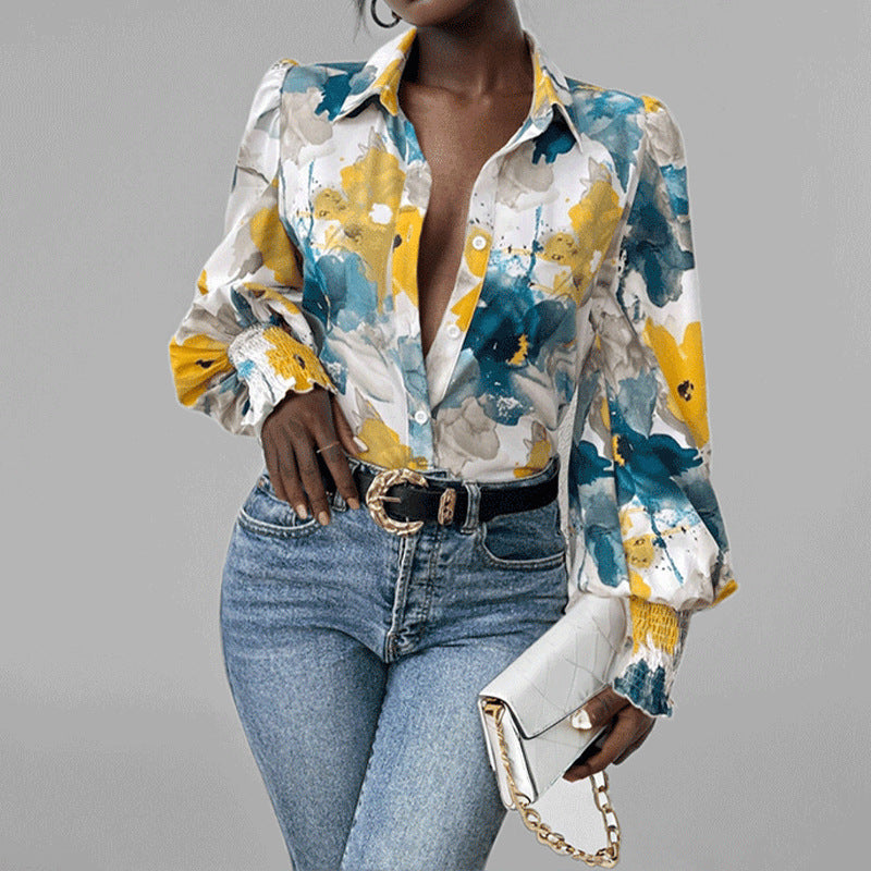 Floral Print Oversize Puff Sleeve Shirt