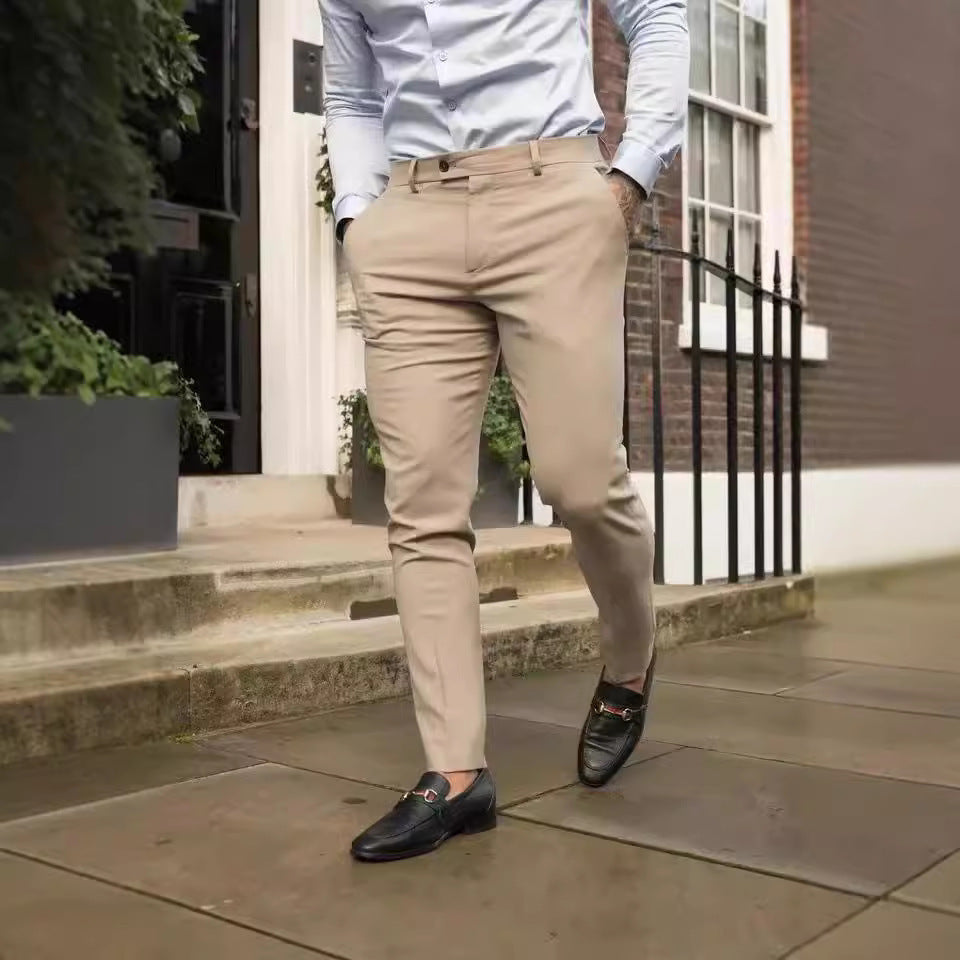 Cotton Blend Slim Fit Tapered Trousers