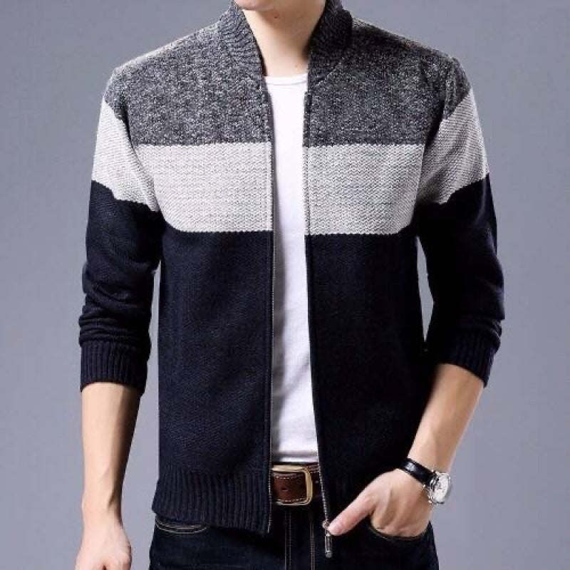 Full Zip Textured Knit Cardigan Sweater