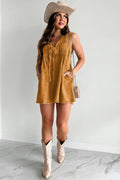 Women's Romper – Denim – Loose Fit – Sleeveless – Laced V-neck – Short Legs