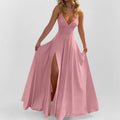 Dress for Women – Evening Dress in Satin – Slim Fit – V-Neck – High Slit