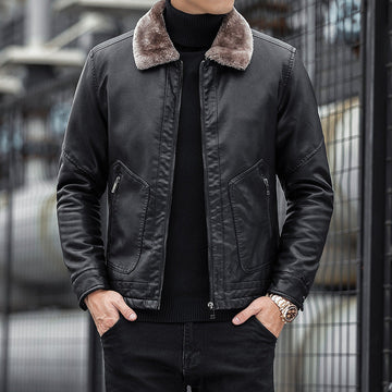Velvet Collar Tailored Leather Jacket