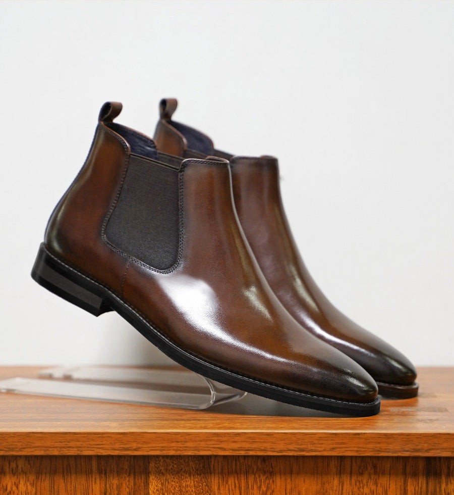 Men's Chelsea Boots – Leather – Slip-on with Elastic – Ankle Height – Classic Fit