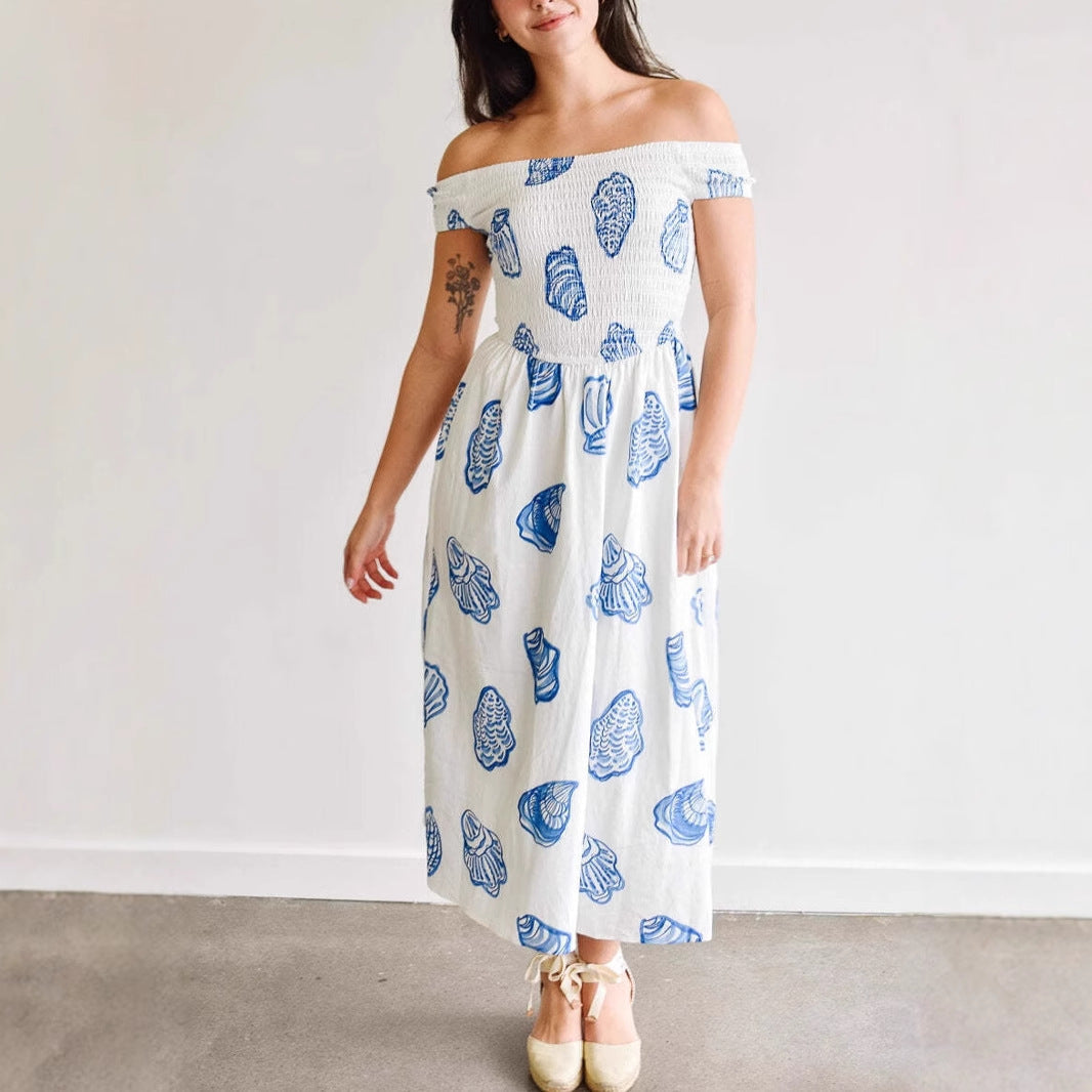 Breathable Cotton Blend Off-Shoulder Dress