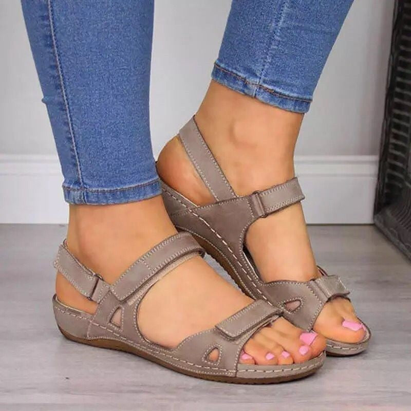 Women's sandals with platform – Adjustable straps – Open toe – Soft leather look