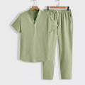 Men's Training Set – Short-Sleeved Top with V-Neck – Drawstring Pants – Relaxed Fit