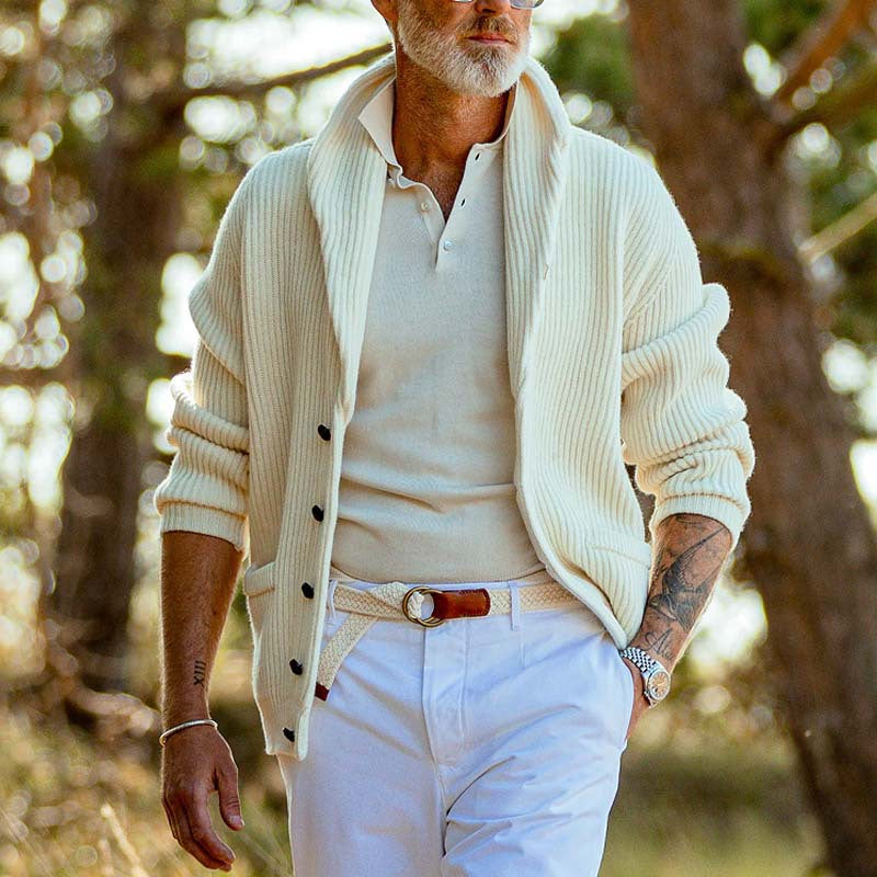 Wool Knit Wrap Collar Cardigan