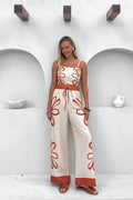 Women's Set with Top and Wide Pants – Cotton – Relaxed Fit – Floral Pattern
