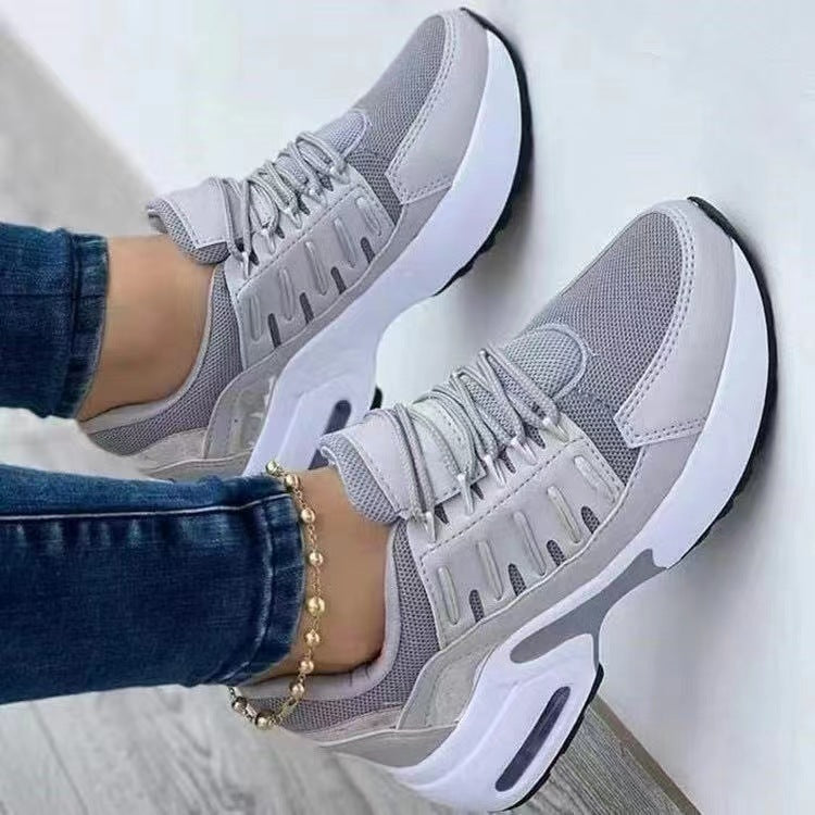 Dame Sneakers – Åndbart Mesh – Wedge Hæl – Snørelukning – Støddæmpende Sål