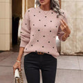 Women's Knit Sweater – Relaxed Fit – Polka Dot Pattern – Round Neck – Long Sleeves