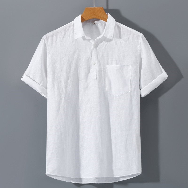 Men's polo shirt – linen – relaxed fit – short sleeve – chest pocket
