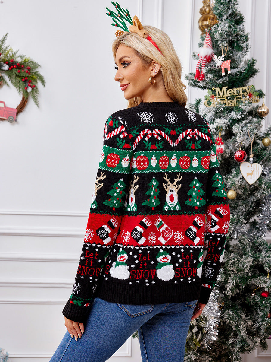 Festive Pattern Loose Fit Cardigan Knitwear