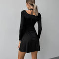 Dress for women – A-line cut – Slim fit – Cross strap – Long sleeves