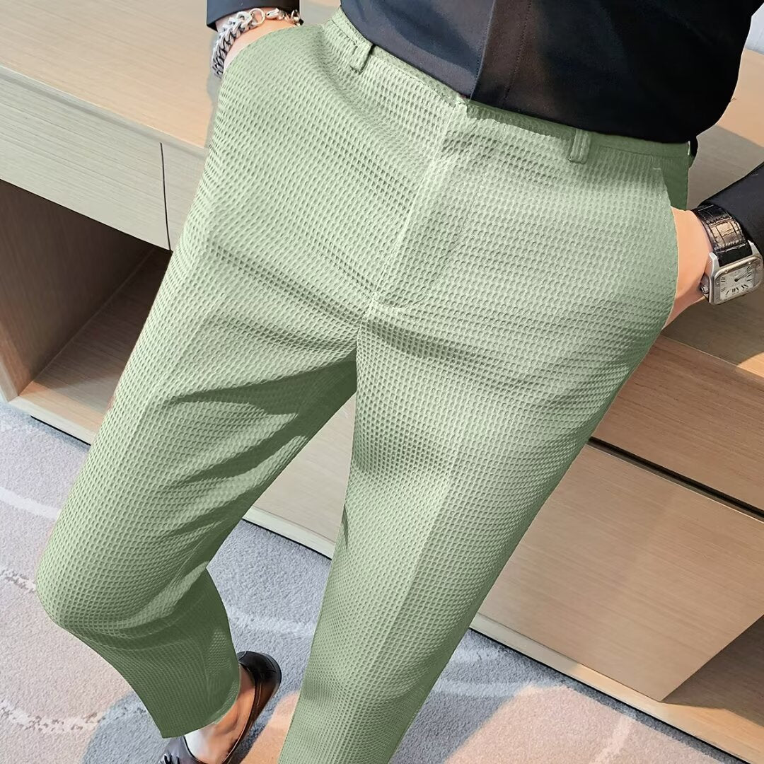 Textured Lightweight Slim Fit Cropped Trousers