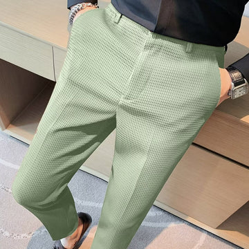 Textured Lightweight Slim Fit Cropped Trousers