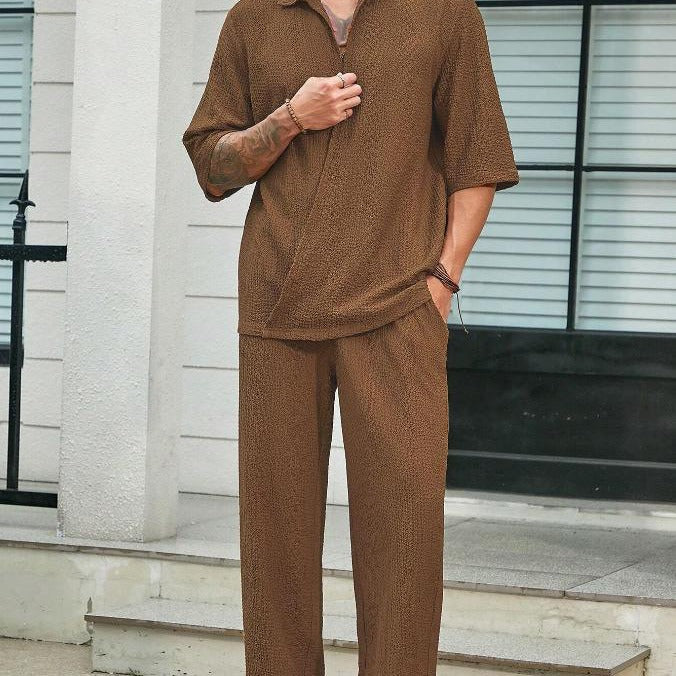Men's set with shirt and pants – relaxed fit – light cotton – short sleeve