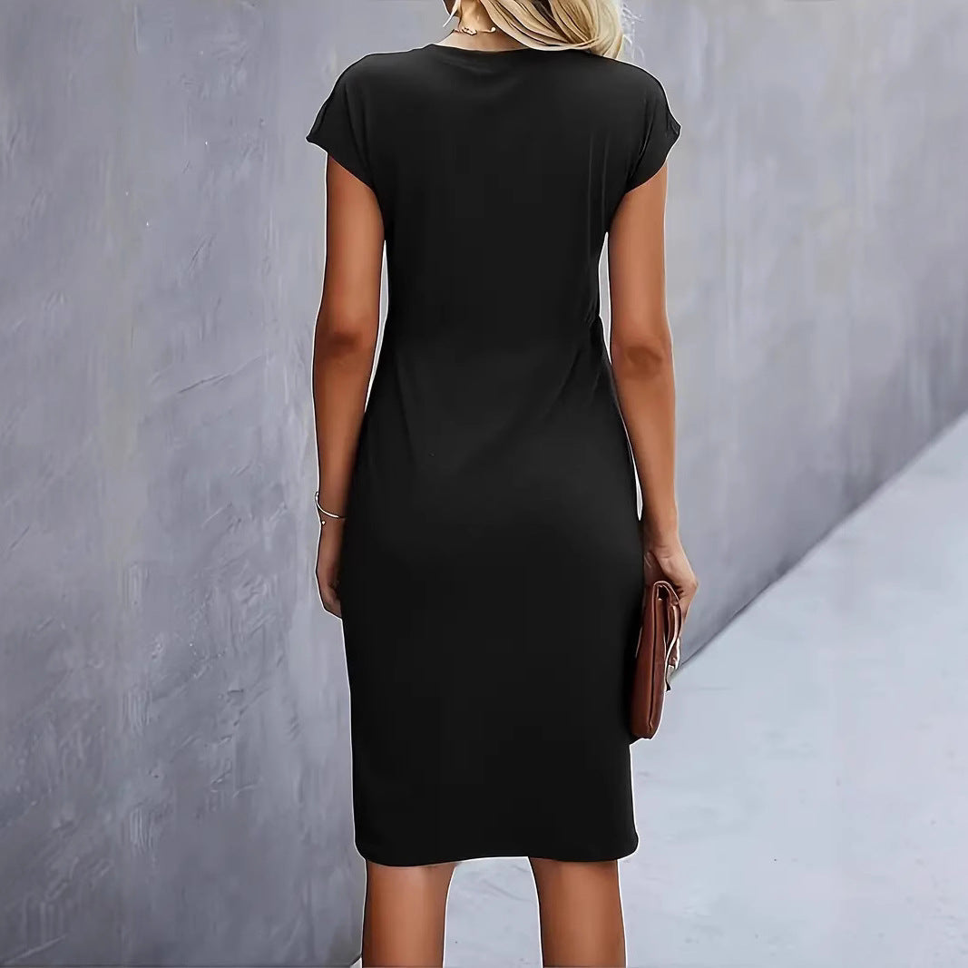 Dame Bodycon Kjole – Slim Fit – Kort Ærme – Rund Hals – Sidedrapering