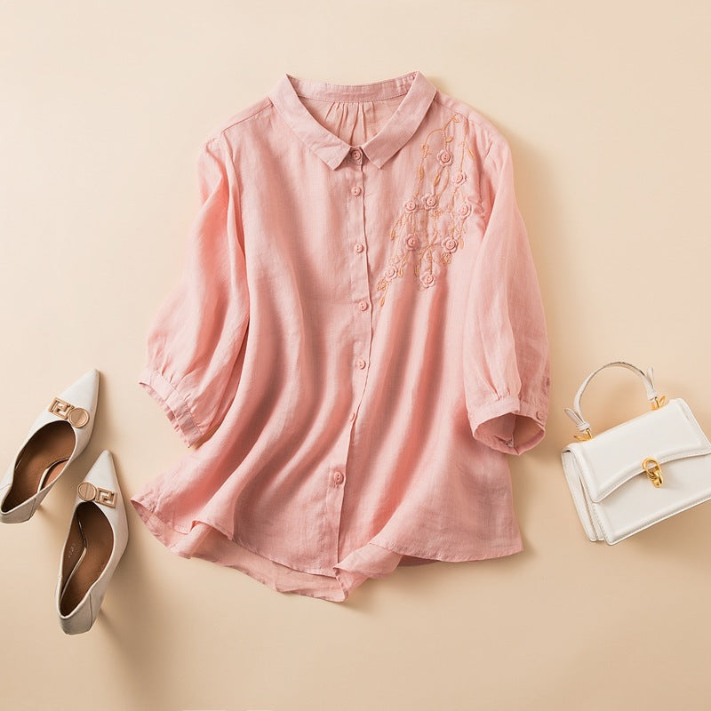 Natural Fibers Relaxed Fit Embroidered Shirt