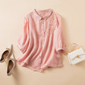 Women's Shirt – Natural Fibers – Relaxed Fit – Embroidered Chest – Medium-Length Sleeve