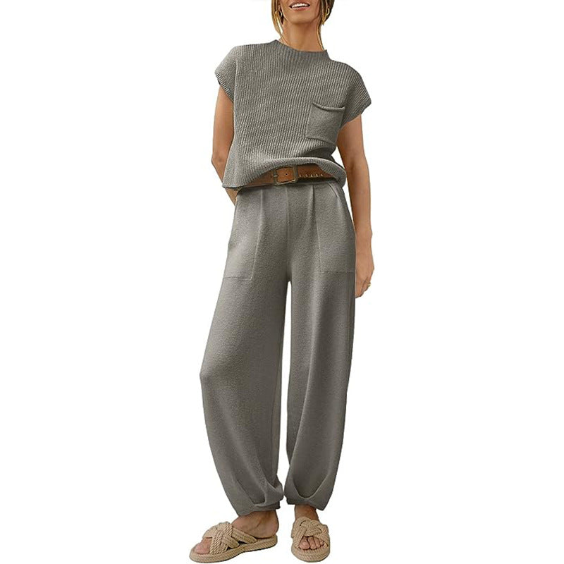 Cropped High-Waisted Wide Knit Set