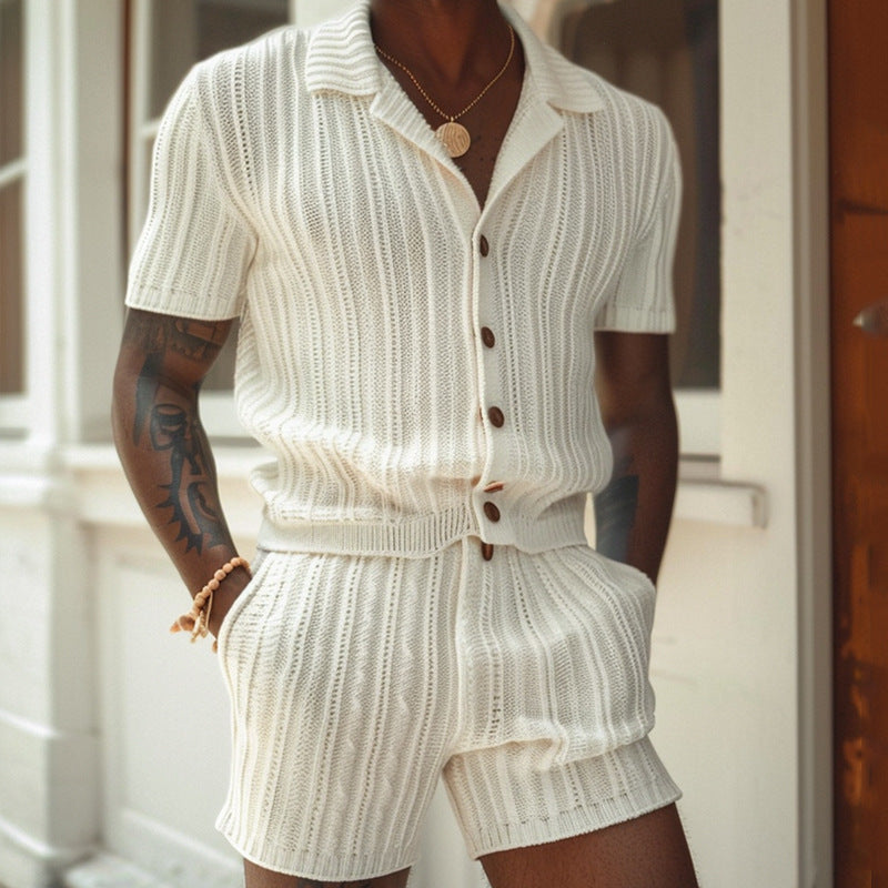 Breathable Slim Fit Knit Shirt and Shorts Set