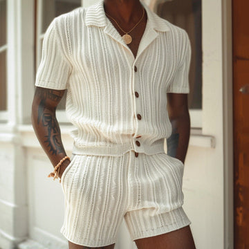 Breathable Slim Fit Knit Shirt and Shorts Set