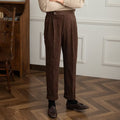 Men's Trousers – Corduroy – High Waist – Straight Fit – Pleated Front – Rolled-Up Legs