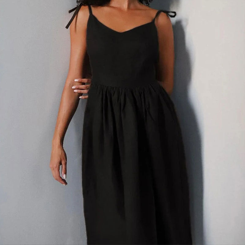 Dress for Women – Midi – Light and Breathable – V-Neckline – Open Back – Slit – Adjustable Straps